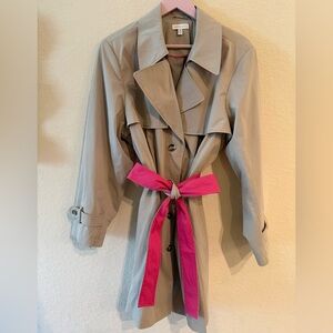 Crown & Ivy Trench Coat Beige Pink Belted Button Collared Lined Size 2X